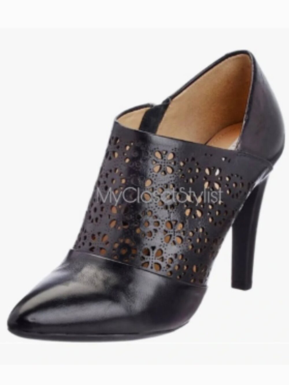 NEW GEOX Black Leather 4" High Heel Booties! 9 39.5 Laser Cut Zipper Boots